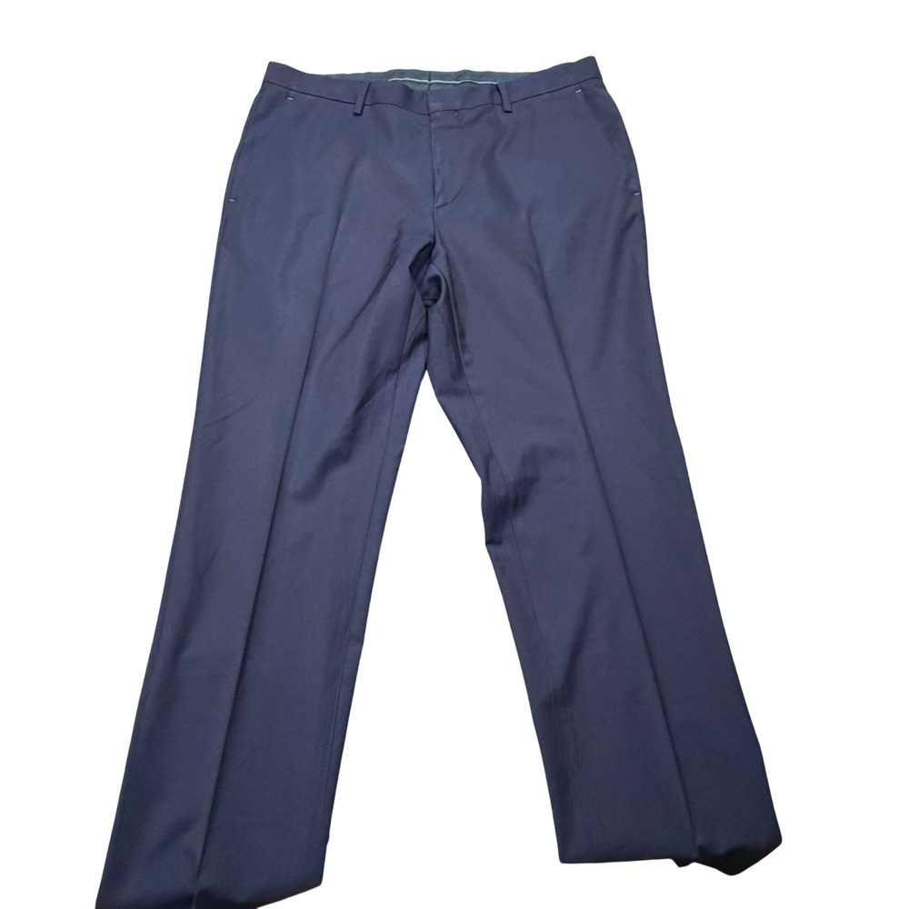 Hugo Boss Mens Navy Blue Flat Front Dress Pants Straight Leg Trousers 34x29